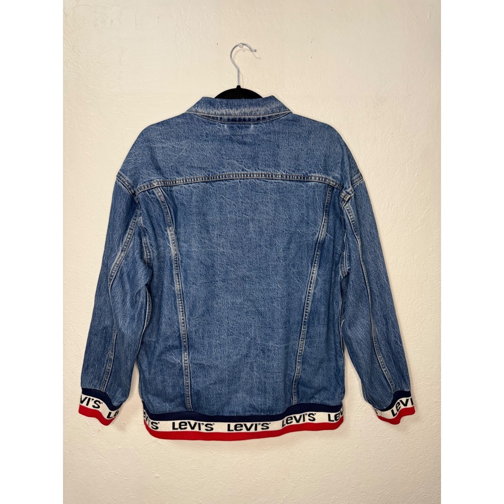 Levi's Premium Women's Medium Baggy Sport Tape Trucker Jacket Oversized Denim - Picture 6 of 9